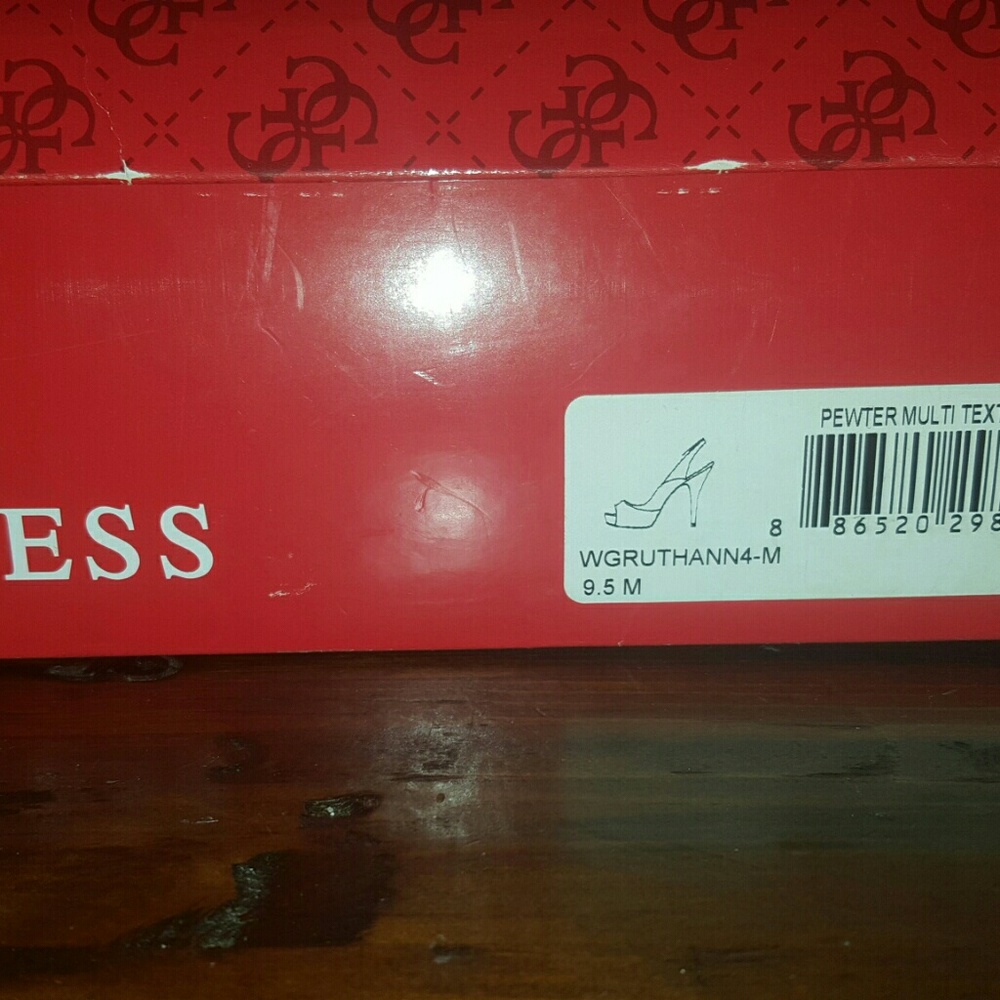 Guess Open Toe Sling Back Pewter Sparkle Glitter H - image 7